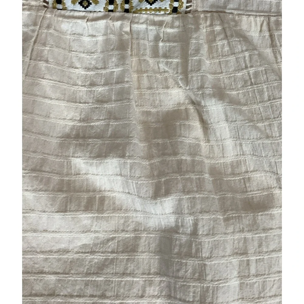 Grigio USA Women's Large Embroidered Creamy Oatmeal Boho Peasant Tunic Tassel
